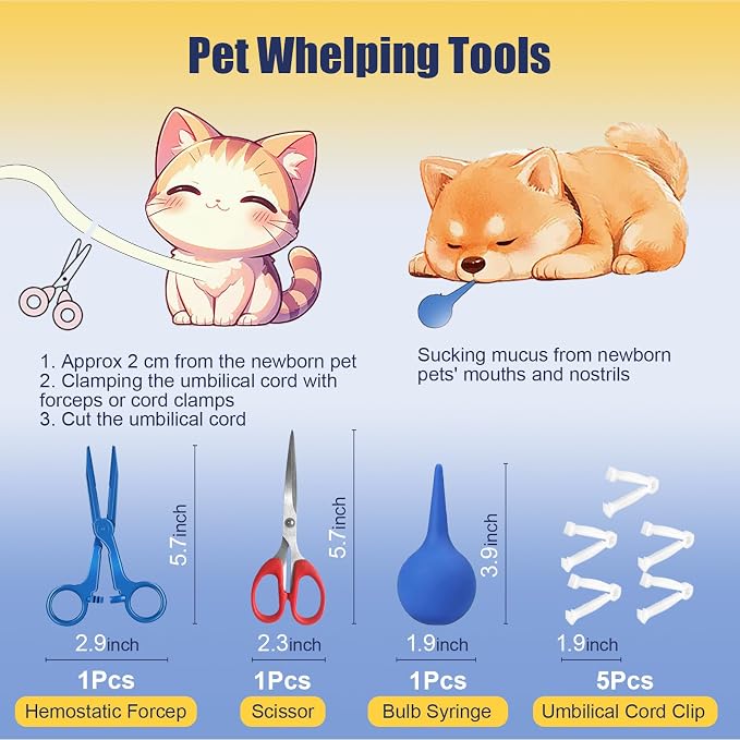 REDDOUDOU Puppy Kitten Whelping Kit, Whelping Kit with Feeding Nipple Bottle Stethoscope Scissors Cord Clamps Aspirator etc Full kit