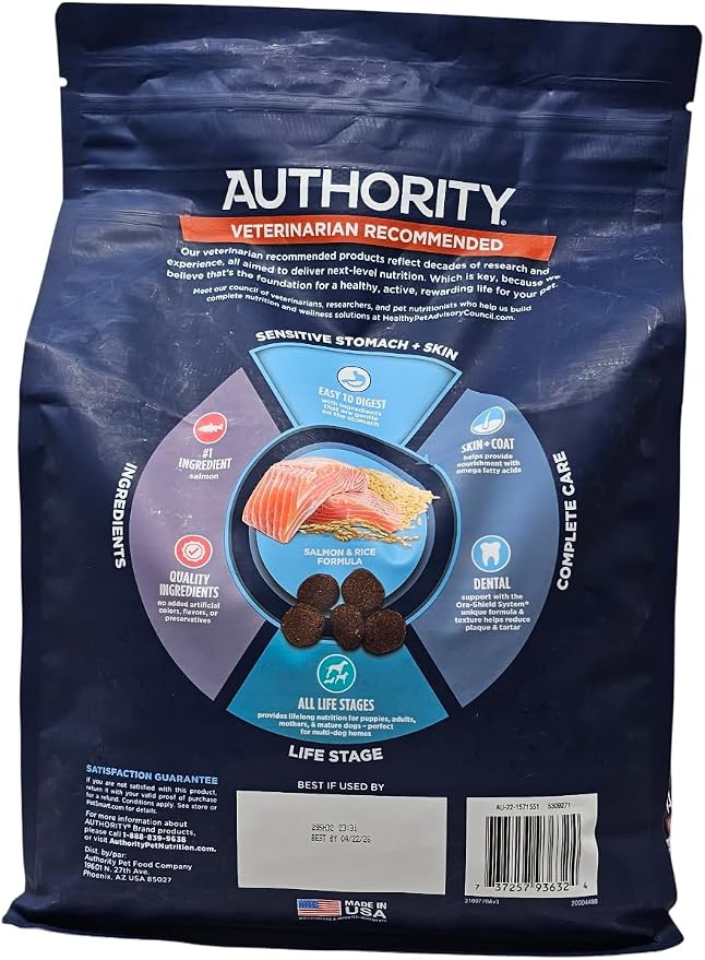 Authority Sensitive Stomach and Skin Salmon Rice Formula Dry Dog Food, 6 Pound Bag