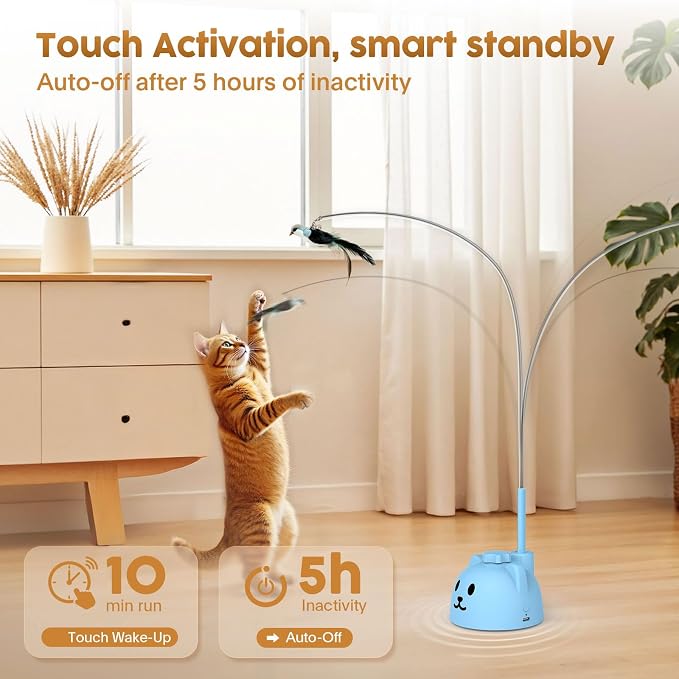 Interactive Cat Toys for Indoor Cats: Automatic Flying Bird Cat Toy with 360° Feather Wand, Strong 8cm Suction Cup, USB Rechargeable Self-Play Cat Toy for Bored Kittens & Adult Cats