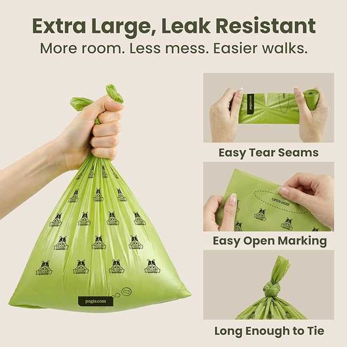 Pogi’s Dog Poop Bags – Leak-Proof & Extra Thick Pet Waste Bags (Unscented, 30 Rolls, 450-Count)