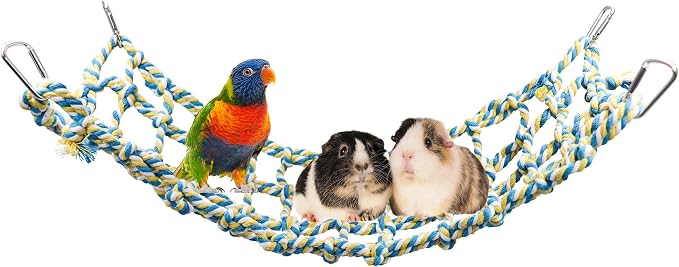 Colorful Bird Rope Net, Rat Climbing Ladder Bridge Toy, Hanging Pet Hammock, Cage Accessories for Small Animals Hamster Parakeets Cockatiels Guinea Pig Chinchilla Ferret - 20 × 7.5 Inch
