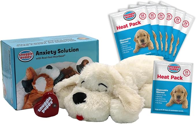 Snuggle Puppy Original Toys - Heartbeat Puppy for Dogs - Pet Anxiety Relief and Calming Aid - Comfort Dog Toys for Behavioral Training - Plus 6 Heat Packs