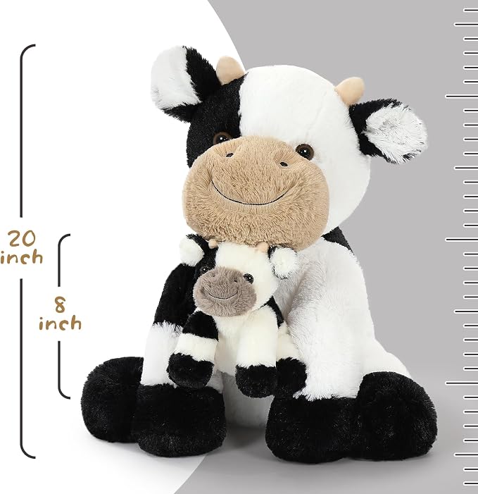 Tezituor 2-in-1 Large Cow Stuffed Animals, 20 inch Big Stuffed Mommy Cow with Cute Baby Cow Plush Toy Hugging Soft Plush Pillow for Boys Girls