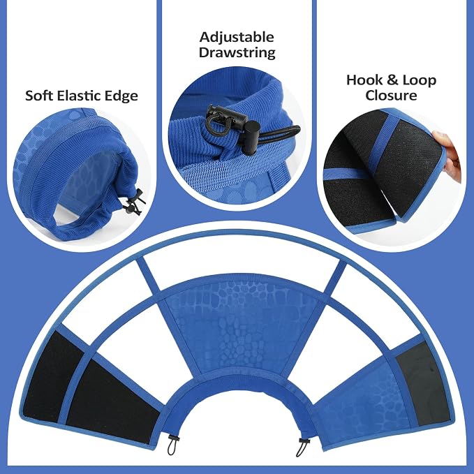 Dog Cone Collar for After Surgery Recovery, Soft Adjustable Elizabethan Collar for Small Medium Large Dogs, Comfortable Anti-Lick Cone for Wound Healing (Blue M)