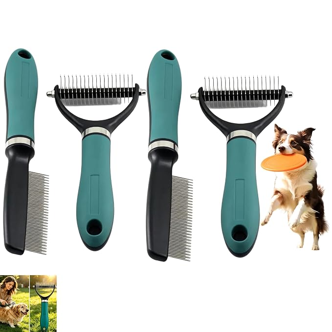 Dematting Comb for Dogs and Cats, 2026 New Rake Pet Brush for Effective Hair Removal, Deshedding Dog Brush Removing Tangles Knots for Thick Coats (2Pcs Green Set)