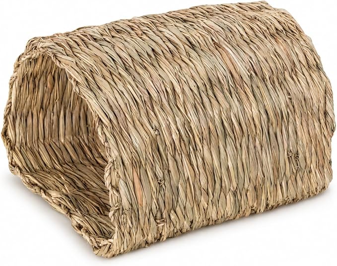 PEMAR Natural Seagrass Bunny Tunnel - Handwoven Rabbit Hideaway & Edible Grass House - Safe Chew Toy, Bed for Guinea Pigs, Chinchillas, Rats & Indoor Bunnies - Small Animal Enrichment (9x8.3x6.3”)
