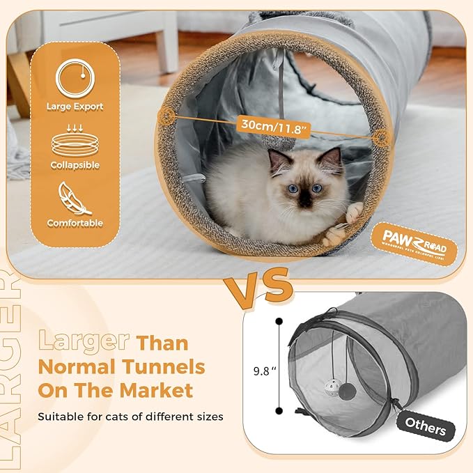 PAWZ Road Cat Scratching Post and Pad Bundle with PAWZ Road Cat Tunnel 51 Inches Long Cat Toys Collapsible Tunnel 12 Inches in Diameter