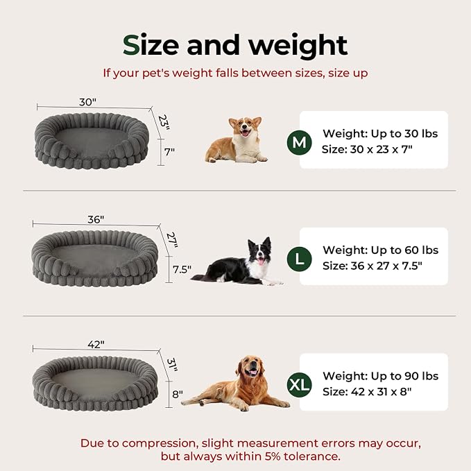 BALANCE Calming Dog Bed for Extra Large Dogs, 42 Inches Oval Washable XL Pet Bed with Sides, Orthopedic Pet Couch Sofa with Non-Slip Bottom, Gray