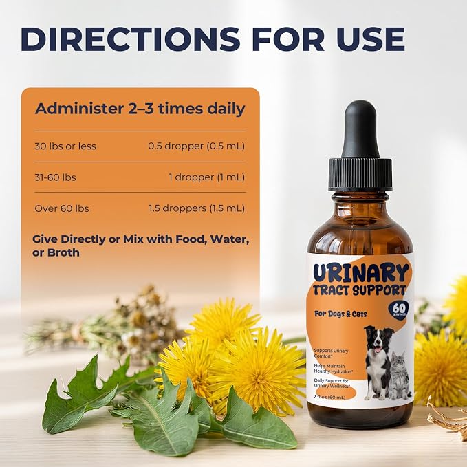 Cat Urinary Support Drops, Bladder & Urinary Tract Comfort Formula for Cats & Dogs, Helps Maintain Normal Urination, Litter Box Habits & Hydration, Herbal Liquid, 2 fl oz