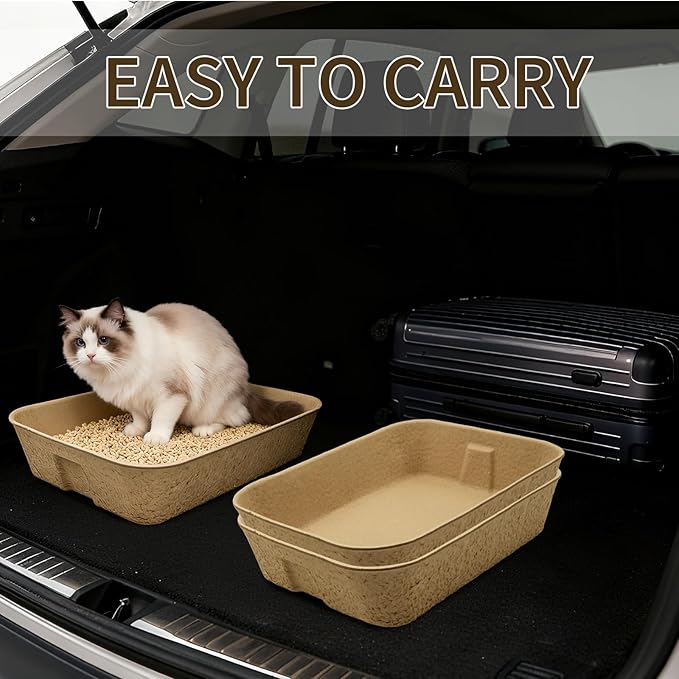 8 Pack Disposable Cat Litter Boxes, 16 x 12 x 3 Inch Portable Paper Cat Litter Tray, Large Leak Resistant Toilet Liners Box for Travel, Rabbits, Small Animals, Brown