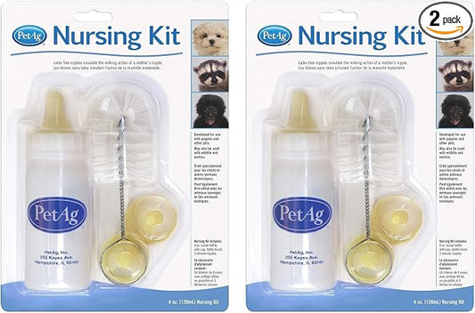 Pet-Ag Nursing Kit - 4 oz, Pack of 2 - Promotes the Natural Feeding of Liquids to Baby Animals - Each Kit Includes 4 oz. Bottle with Cap, 3 Nipples & Cleaning Brush