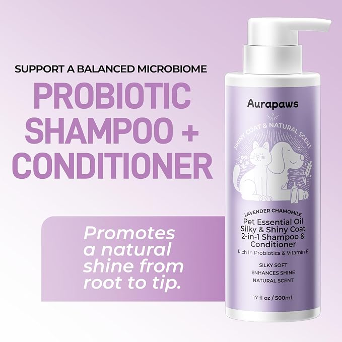 Probiotic Dog Shampoo and Conditioner with Ceramides NP & Vitamin E, Detangling Puppy Shampoo for Dogs with Curly Wavy Coats Cleans, Moisturize, Lavender & Chamomile Scent, 17 oz(Pack of 2)