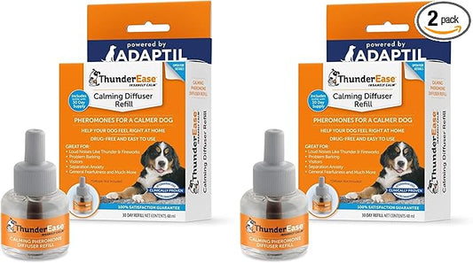 ThunderEase Dog Calming Pheromone Diffuser-Refill, Powered by ADAPTIL, Vet Recommended to Relieve Separation Anxiety, Stress Barking, Chewing,The Fear of Fireworks & Thunderstorms (30 Day) (Pack of 2)