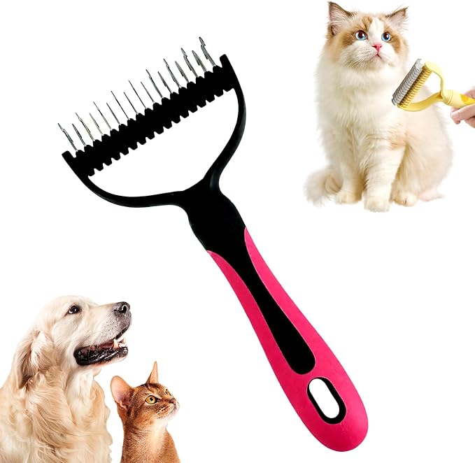 Double-Sided Pet Grooming Brush, 2026 New Undercoat Rake for Long Haired Pets, Multi-Functional Dematting Comb for Home Grooming, Pet Hair Removal Brush for Pet Owners (Red, 1pcs)