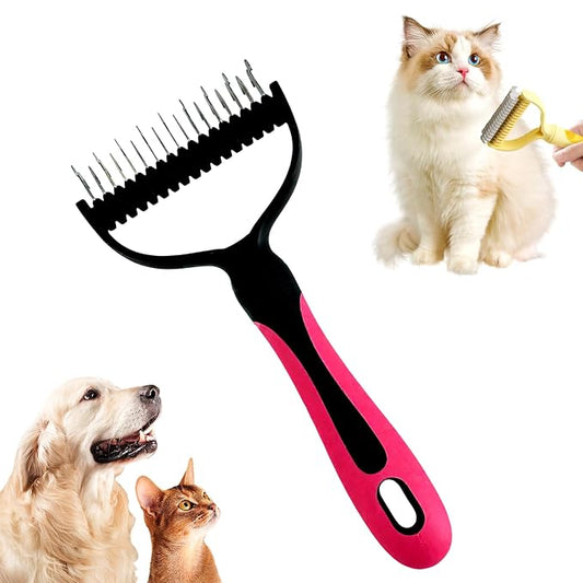 2026 Upgrade Double Sided Pet Grooming Brush, Dual Sided Pet Grooming Comb, Double Teeth, Silky Smooth, Convenient and Efficient for Dogs, Cats, Shedding, Bathing, and Daily Grooming (Red)