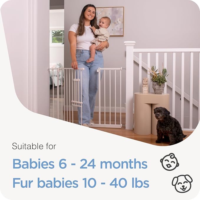 Perma Child Safety 30-inch Tall Extra Wide Metal Baby Gate with Small Pet Door, Easy Fit, Pressure Mounted Fits Openings up to 44-inches, Includes 4-inch and 8-inch Extensions