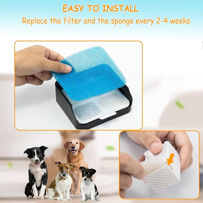 16 Set Replacement Filters for Oneisall PW07SAU 10L/2.64Gal Stainless Steel Dog Water Fountain, Includes 16 Filters & 16Pre-Filters & 16 Pump Sponges