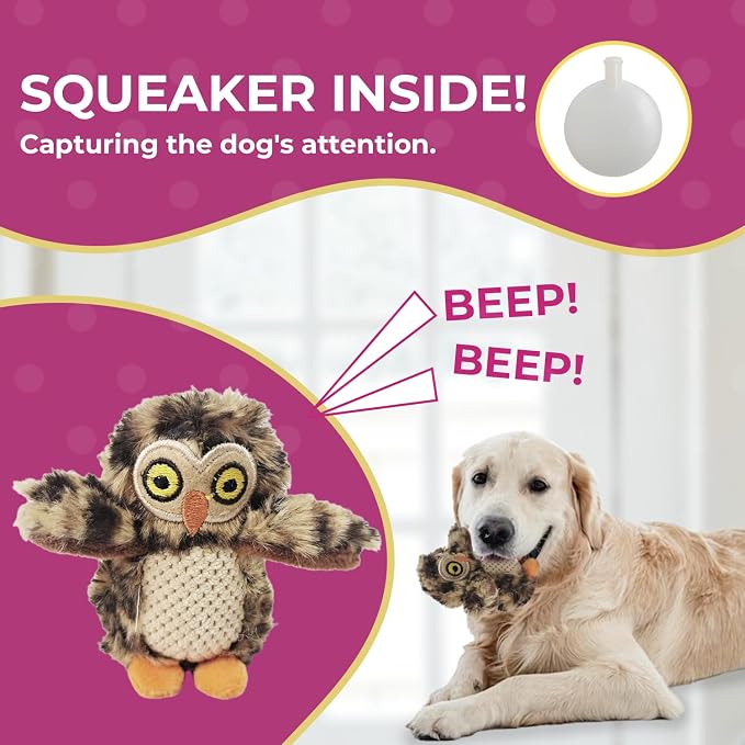 Glow Pups Dog Hide and Seek Toy, Interactive Burrow Dog Toy with Squeaker, Plush Owl in Tree for Small Dogs, Promotes Mental Stimulation, Woodland Style, Brown, 3-Pack