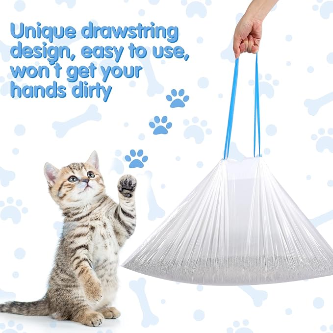Harloon 100 Count 25" x 16" Cat Litter Box Liners Waste Drawer Drawstring Liners Bags Compatible with Litter - Robot 3/4 Thick Inserts Sacks 9-11 Gallons (Cute)
