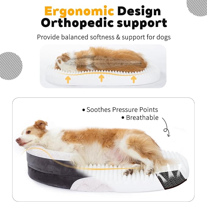Orthopedic Dog Bed Couch for XXLarge Sized Pets with Egg Foam Support, Four-Sided Bolster Cushions, Soft Tear-Resistant Fabric, and Removable Machine Washable Plush Cover, 53'', Off-White