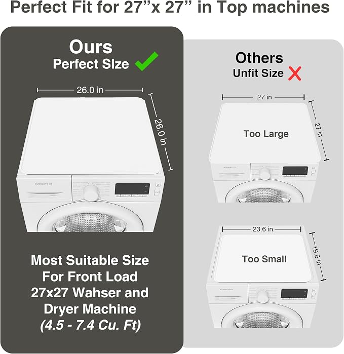 2 PACKS SEIRI Washer and Dryer Topper, 26" x 26" Silicone Dryer Top Protector Mats for Flat Top Surface Cover and Front Load Washing Machine Non-Slip Waterproof Laundry Topper Mat Large (White)