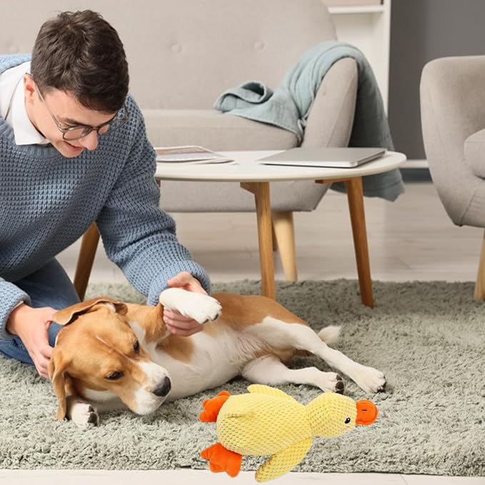 Dog Calming Duck Toys,2026 New Calming Toy for Dogs, Dog Toys for Aggressive Chewers with Soft Squeaker, Fun for Indoor Puppies and Senior Pups（Yellow）