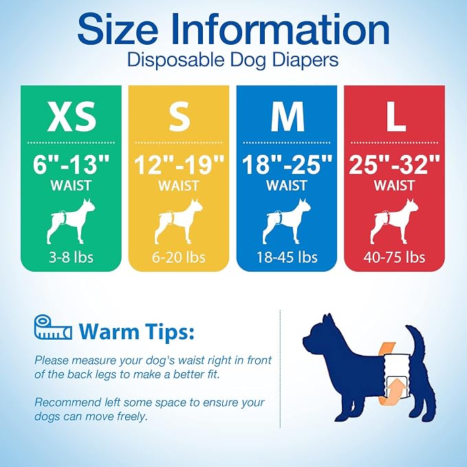 Pet Soft Disposable Male Dog Wraps - Dog Diapers for Male Dogs, Puppy Diapers 12pcs Medium