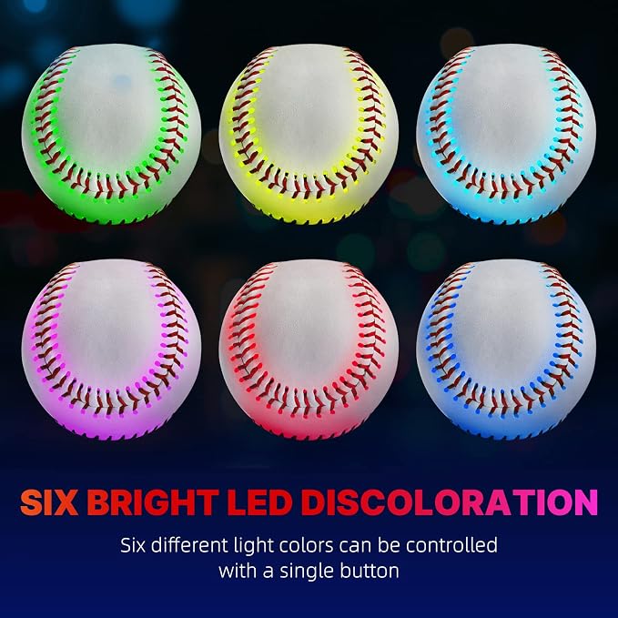 Glow in The Dark Baseball - Rechargeable LED Light Up Ball with 6 Color Changing Modes | Regulation Size & Weight for Kids, Teens, Adults & Baseball Fans