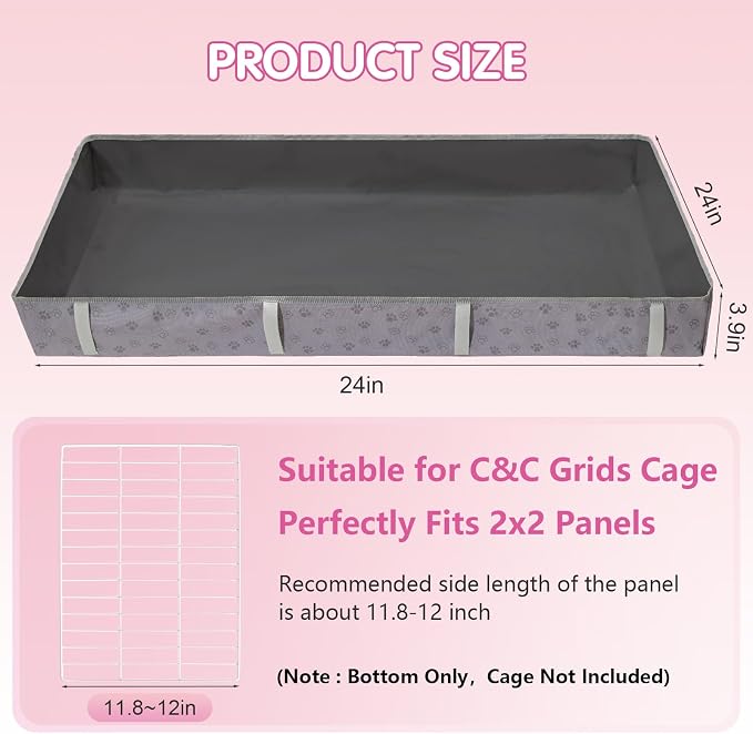 Funfurry Waterproof Guinea Pig Cage Liner,Washable Tarp Bottom Base,Cage Liners for Small Animals,Hamster Chinchilla Hedgehog Ferret Rabbit. (Dark Grey-Paw, 24" X 24")