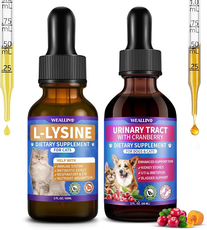 Cat & Dog Natural Urinary Tract Infection Treatment for Kidney & Bladder Care + L-lysine Supplement for Cats to Boost Cat Immunity, Immune & Urinary Health Support for Cats & Dogs