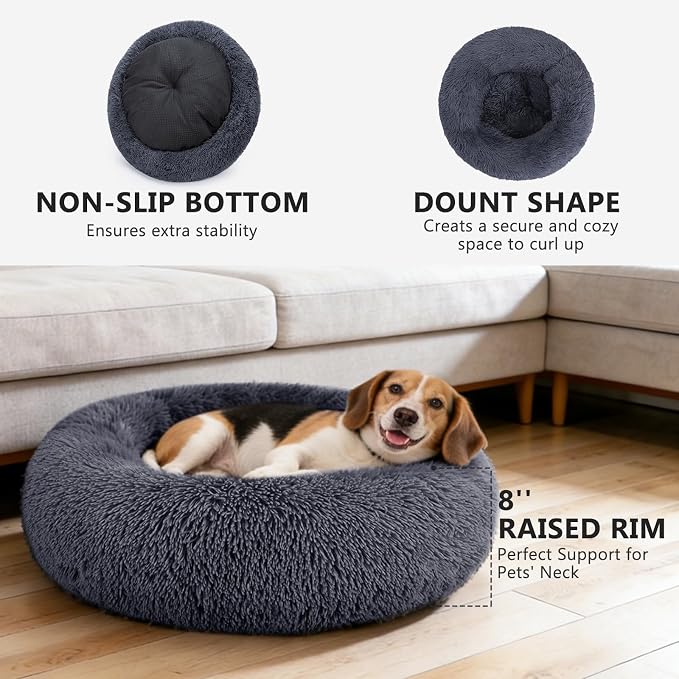 MIXJOY Orthopedic Dog Bed Comfortable Donut Cuddler Round Pet Beds Ultra Soft Washable Dog and Cat Cushion Bed (36'', Dark Gray)