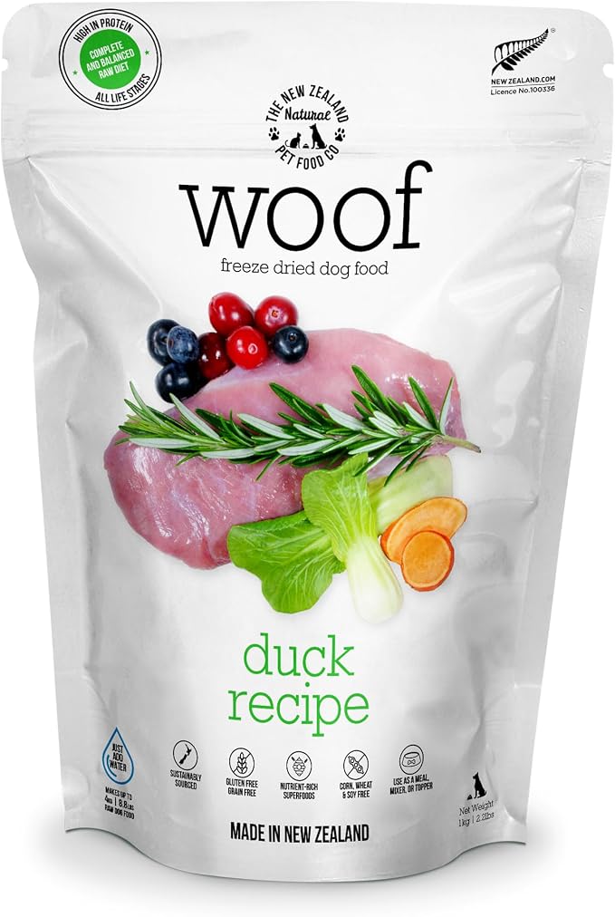 The New Zealand Natural Pet Food Co. WOOF Freeze Dried Dog Food - Duck Recipe, High Protein Dog Food, Natural Dog Treats, Toppers & Meals - 35 Ounce (Pack of 1)