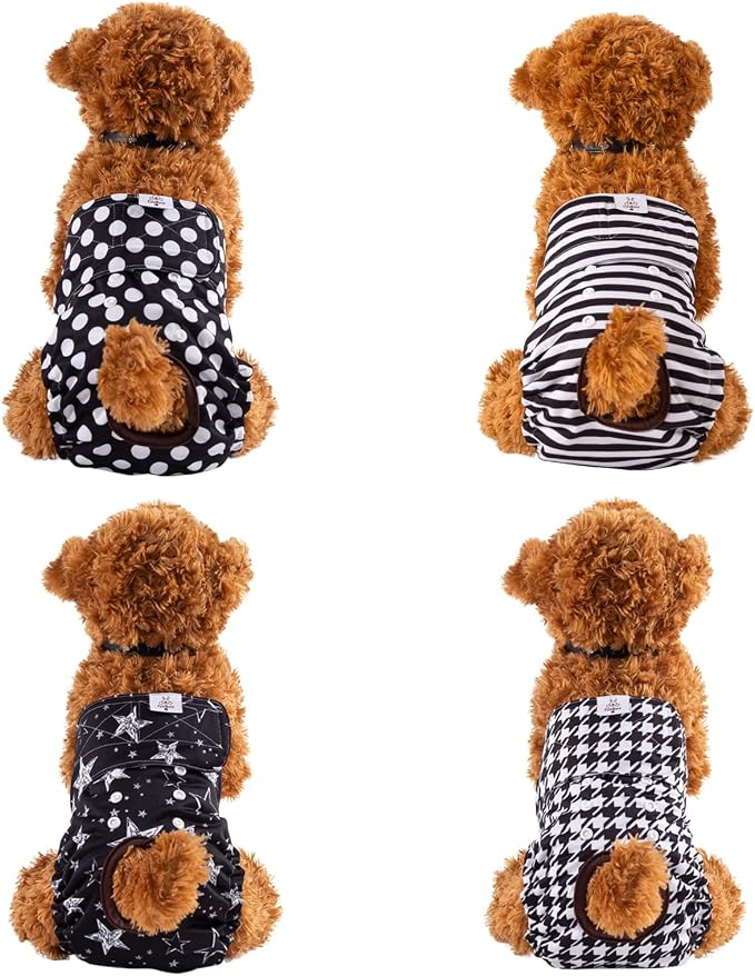 CuteBone Washable Female Dog Diapers 4 Pack Reusable Doggie Heat Diapers for Period FMG01XL