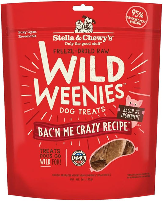 Stella & Chewy's Freeze-Dried Raw Wild Weenies Dog Treats - High-Protein Training Treats for Dogs & Puppies - All-Natural Bacon Recipe with 95% Meat & Organs - USA Made - 3 oz Bag