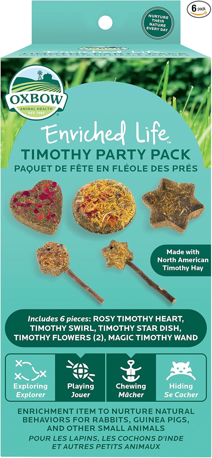 Oxbow Enriched Life Timothy Party Pack – Rabbit and Guinea Pig Toys, Chinchilla and Hamster Enrichment, Small Pet Accessories for Cages, Bunny Chew Toys Made with Timothy Hay, 6 Piece Variety Set
