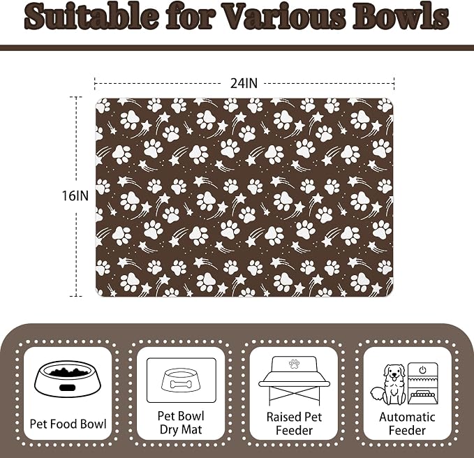 Dog Food Mat 16x24 Inch Pet Feeding Absorbent Mats for Floor Dog Cat Water Bowl Placemat Non-Slip Washable Pet Food and Water Mat