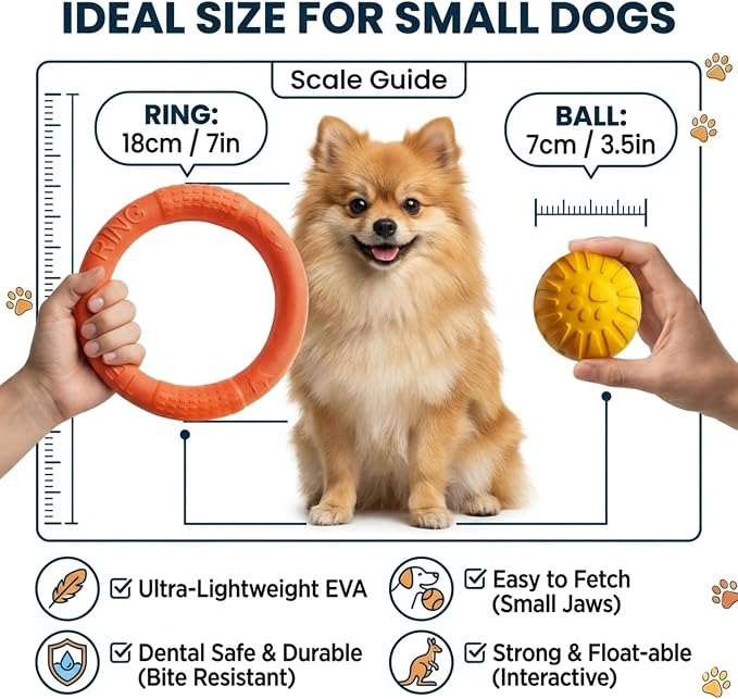Floating Ring & Ball Combo Set, 2 Pack EVA Water Fetch Toys for Dogs, Durable Chew Tug Toy for Small Medium Large Dogs, Pool Beach Interactive Play (Orange, Small)