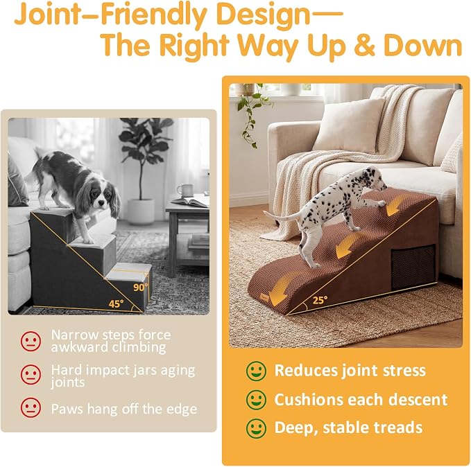 Topmart High Density Extended Foam Dog Ramp&Steps 3 Tiers,15.7" High,Non-Slip Dog Stairs with Removable Cover,Soft Foam Pet Ladder,Best for Injured,Older Cats,Pets with Joint Pain