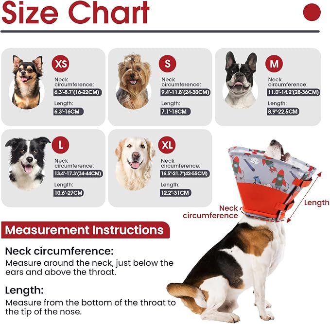 Allroaring Dog Cone, Soft Dog Cone Collar to Stop Licking, Adjustable Cones for Large Dogs, Comfy Pet Recovery Collars & Cones Alternative for After Surgery Wound Healing, Red XL
