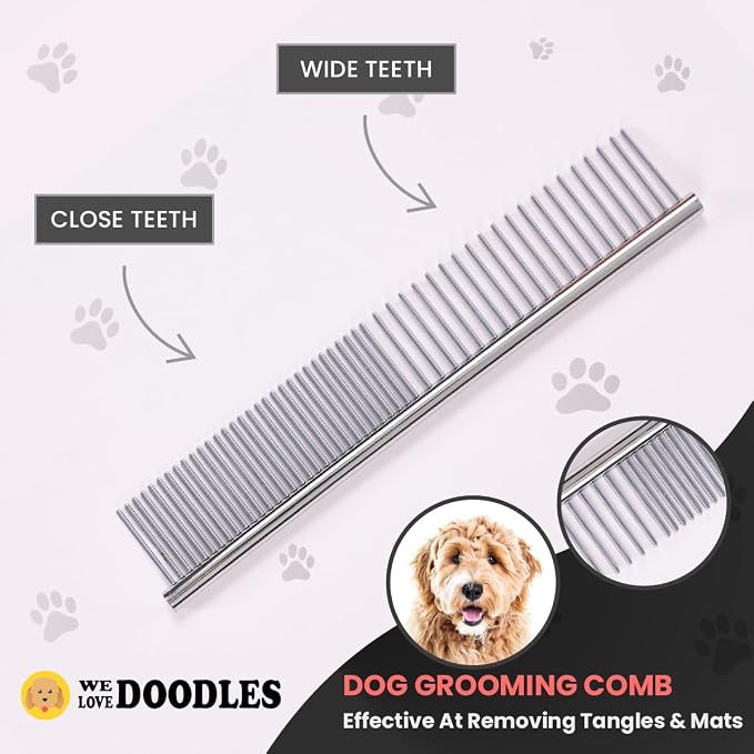 We Love Doodles Rounder Tips Dog Grooming Scissors Kit & Pin Dog Brush - Straight, Curved & Thinning Shear Professional Grade Steel, Dog Brush for Shedding and Removing Loose Fur