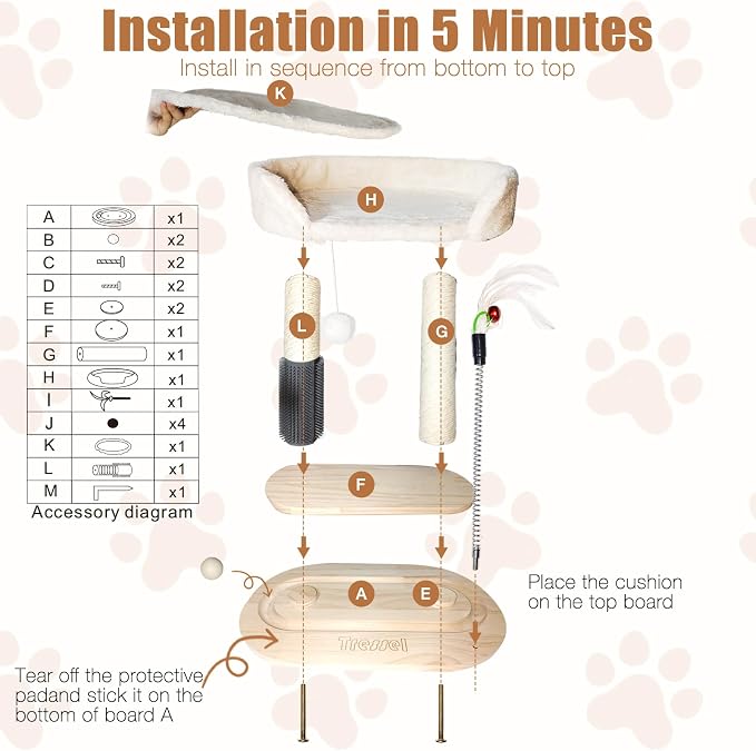 Small Wooden Cat Tree for Kittens and Small Cats, 6-in-1 Cat Tower for Indoor Cats with Bed, Sisal Scratching Post, Self-Grooming Brush, Ball Track, Plush Ball and Feather Toy, 16.5" H