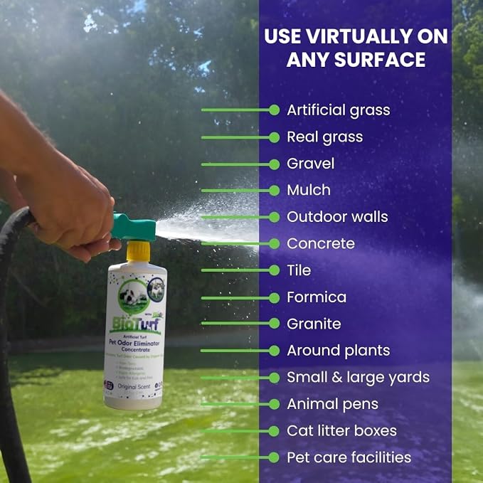 BioTurf BioS+ Turf Cleaner for Pet Urine Outdoor – Artificial Turf Cleaner Deodorizer Concentrate – Fake Grass & Yard Deodorizer for Dog Urine & Feces – Enzyme Kennel Odor Eliminator 1 Gallon