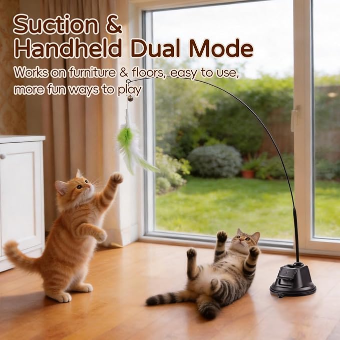 Interactive Cat Toys for Indoor Cats, Flying Bird Feather Toy, Cat Teaser Enrichment with Adhesive-Backed Suction Cups, Self-Play Teaser for Bored Cats