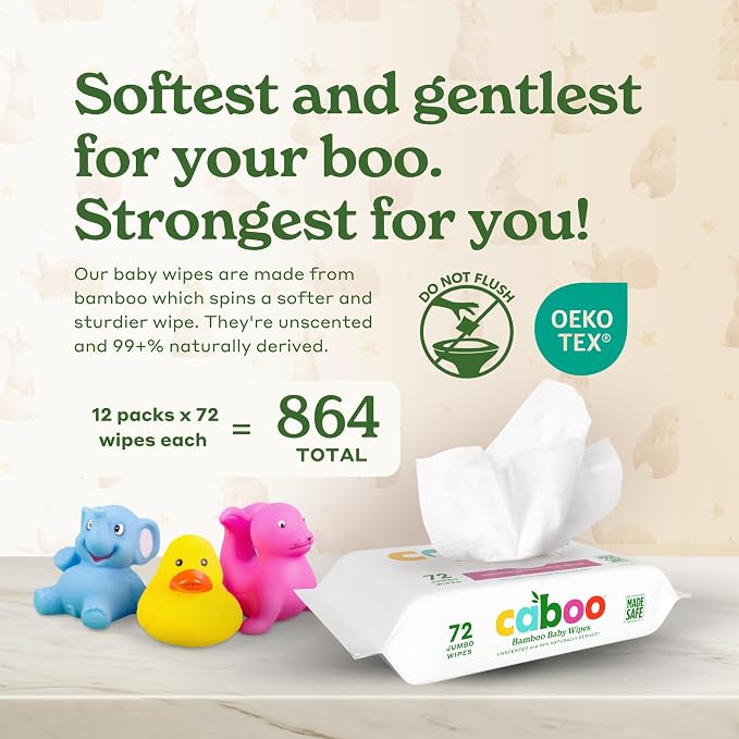 Caboo Baby Wipes 12 Pack + Pet Wipes 2 Pack Bundle - Natural Bamboo Based Paper Products - Sustainable Alternative to Plastics and Papers for Home, Travel, and Personal Care