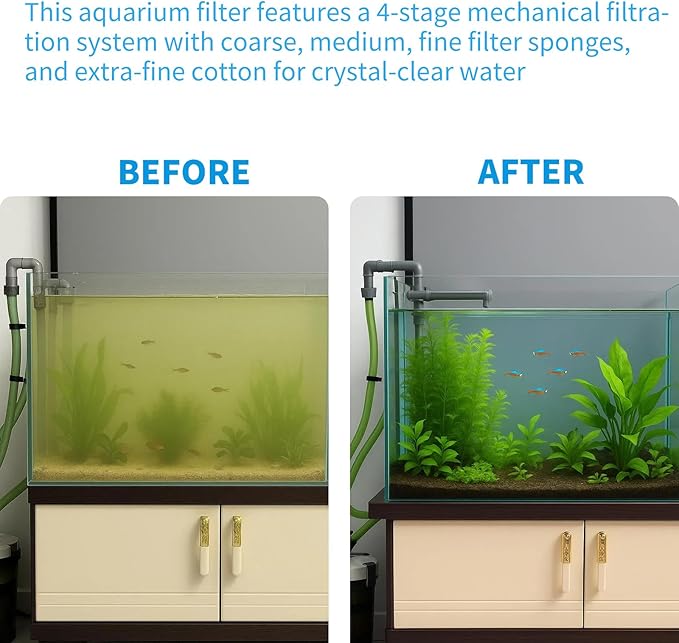 105GPH Canister Filter, External Aquarium Filter Ultra-Quiet Water Circulation Cleaning Machine with Water Pump, 4 Layer Filtration for Fish Tanks and Aquariums Up to 75 Gallons