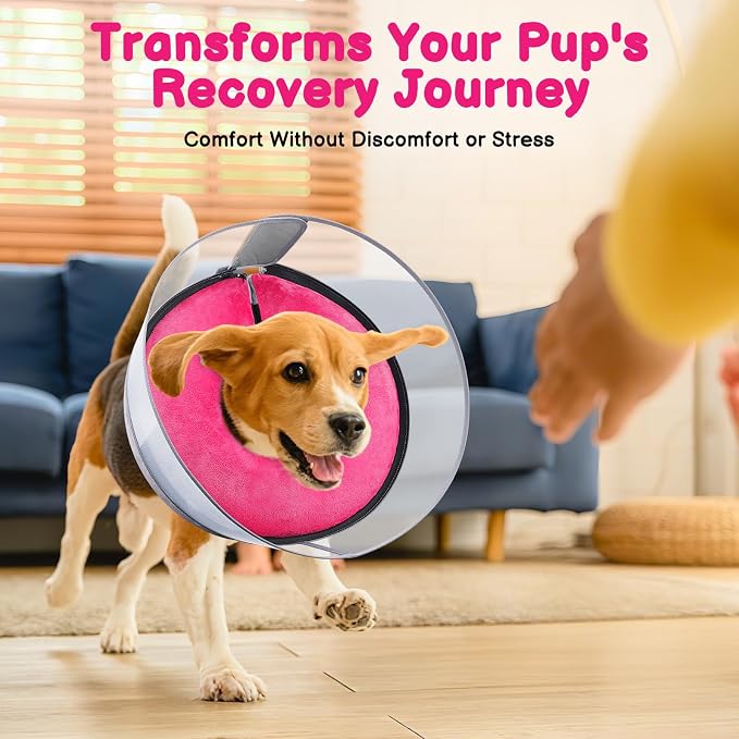 BARKLESS Dog Donut Collar, 2-in-1 Inflatable Dog Collars for After Surgery to Stop Licking Wounds, Patented Protective Donut Cone with High Shield for Large Pets (Hot Pink, XL)