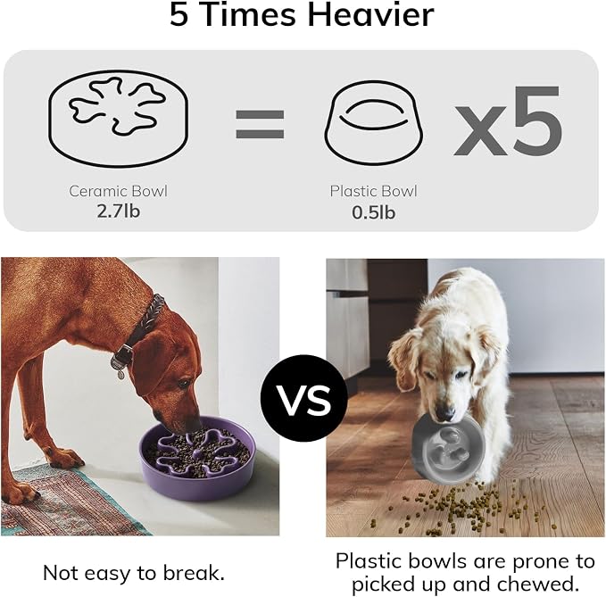 Slow Feeder,Ceramic-Slow Feeder Dog Bowls Medium Breed,Puzzle Food Bowl Maze,2.5 Cups Slow Feed Dog Bowl for Medium Dogs,Purple