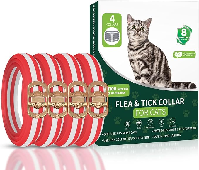 Flea Collar for Cats, 4 Pack Flea and Tick Prevention for Cats, 32 Months Cat Flea Treatment, Adjustable Cat Flea Collars, Waterproof Cat Flea and Tick Treatment Collar, Flea Treatment for Cat