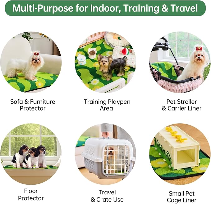 Qeils Reusable Puppy Pads for Small Dogs, Washable Pee Pads with Non-Slip , Absorbent Leakproof Mat for Crates, Playpens, Pet Beds & Whelping, Indoor Potty Training Grass Green, 18"x24", 2 Pack