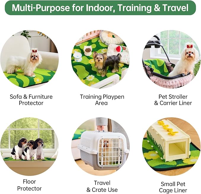 Qeils Reusable Puppy Pads for Small Dogs, Washable Pee Pads with Non-Slip , Absorbent Leakproof Mat for Crates, Playpens, Pet Beds & Whelping, Indoor Potty Training Grass Green, 24"x48", 2 Pack